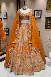 Orange Matka Silk Resham Work Designer Lehenga
